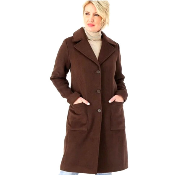 NEW Candace Cameron Bure Java Chocolate Tailored Faux Wool Long Coat 4X PLUS - Picture 1 of 15